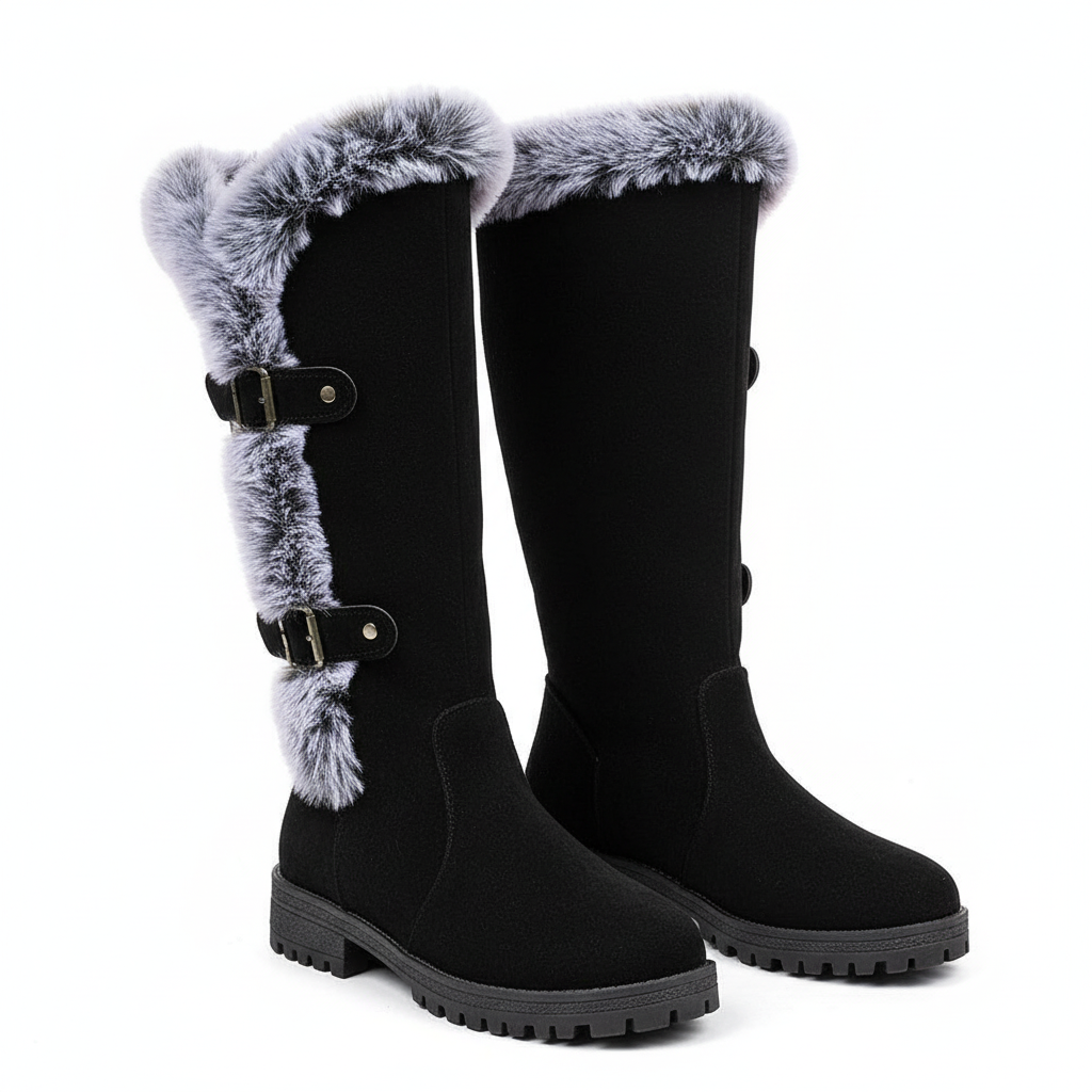 Knee High Boots For Women Wide Calf Suede Plush And Warm Women'S Long Boots Fashionable And Casual Thick Heel Shoes For Woman