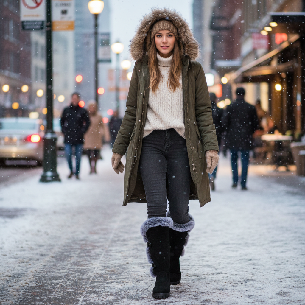 Knee High Boots For Women Wide Calf Suede Plush And Warm Women'S Long Boots Fashionable And Casual Thick Heel Shoes For Woman