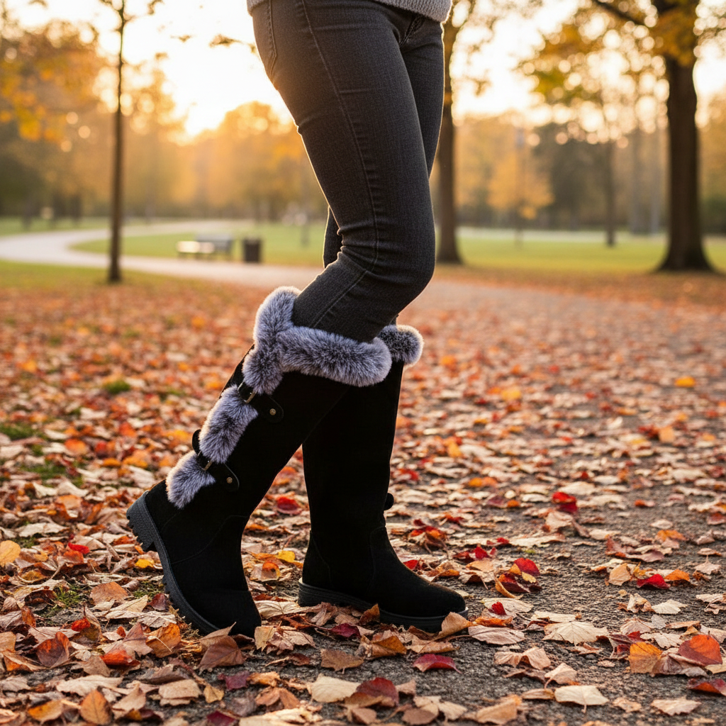 Knee High Boots For Women Wide Calf Suede Plush And Warm Women'S Long Boots Fashionable And Casual Thick Heel Shoes For Woman