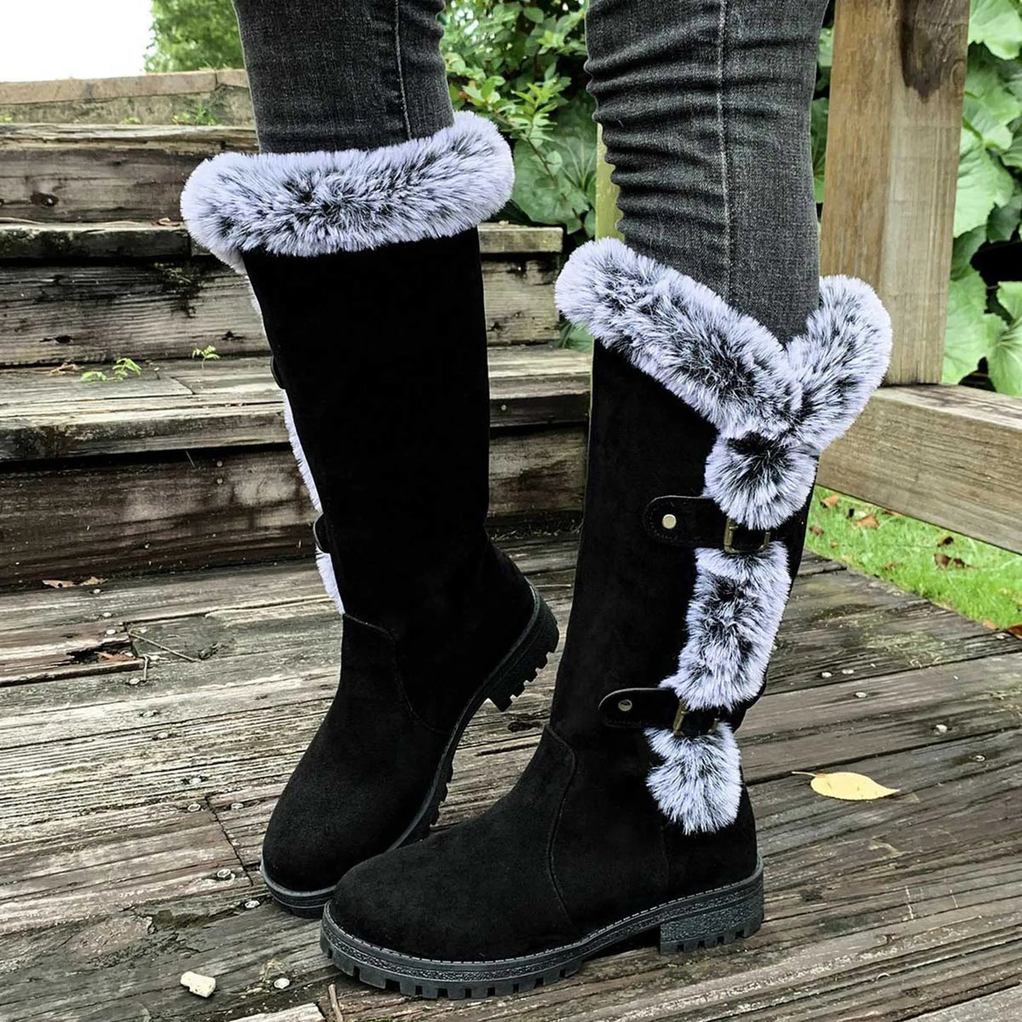 Knee High Boots For Women Wide Calf Suede Plush And Warm Women'S Long Boots Fashionable And Casual Thick Heel Shoes For Woman